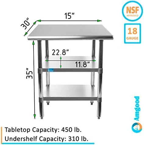 15 ארוך x 30 שולחן עבודה נירוסטה עמוק עם 2 מדפים | תחנת הכנת מזון מתכת | טבלת שירות מסחרית ומגורים